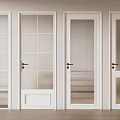 White Stylish Hinged Doors With Different Glass Patterns And Gold Handles 3d model