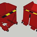Industrial Red Dump Carts With Wheels And Yellow Black Warning Stripes Design 3d model