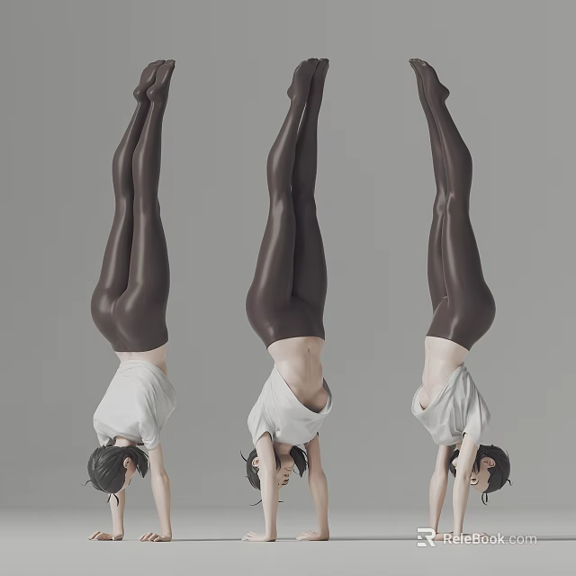 Three Artistic Sculptures of Women Doing Handstands in White Tops and Dark Leggings 3d model 