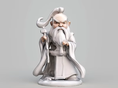 Decorative Ornamental Figurine Set Elderly Figure Long Beard Robe Holding Staff White Home Decor 3d model