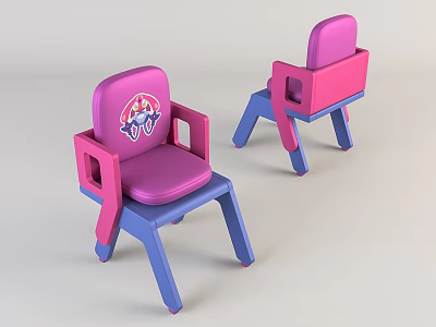 Pink Seat Blue Frame Kids Chair with Cartoon Design for Toddlers 3d model