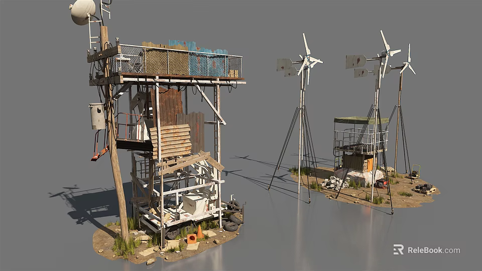 Industrial Equipment Featuring Wind Turbines Metal Platforms And Monitoring Structures 3d model 