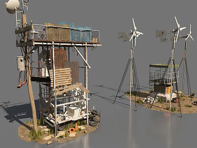 Industrial Equipment Featuring Wind Turbines Metal Platforms And Monitoring Structures 3d model