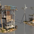 Industrial Equipment Featuring Wind Turbines Metal Platforms And Monitoring Structures