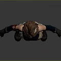 3D Female Character Model Wearing Dark Blue Sleeveless Top Beige Pants Brown Boots Arm Guards