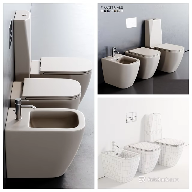 Modern Sleek Toilet Design With Ceramic Sink And Bidet In Contemporary Bathroom Interior 3d model 
