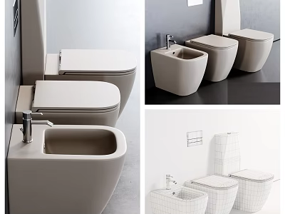 Modern Sleek Toilet Design With Ceramic Sink And Bidet In Contemporary Bathroom Interior 3d model