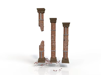 Ancient Roman Red Brick Columns Intact And Broken With Debris At Base 3d model