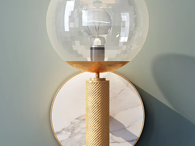 Modern Luxury Wall Lamp with Transparent Spherical Lampshade Gold Textured Column and Marble Decorative Plate 3d model