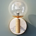 Modern Luxury Wall Lamp with Transparent Spherical Lampshade Gold Textured Column and Marble Decorative Plate