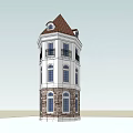 European Style Tower With Red Roof Balcony Multiple Windows And Stone Base