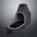 Traditional Stone Oven With Arched Opening Brick Lining And Charcoal Inside 3d model