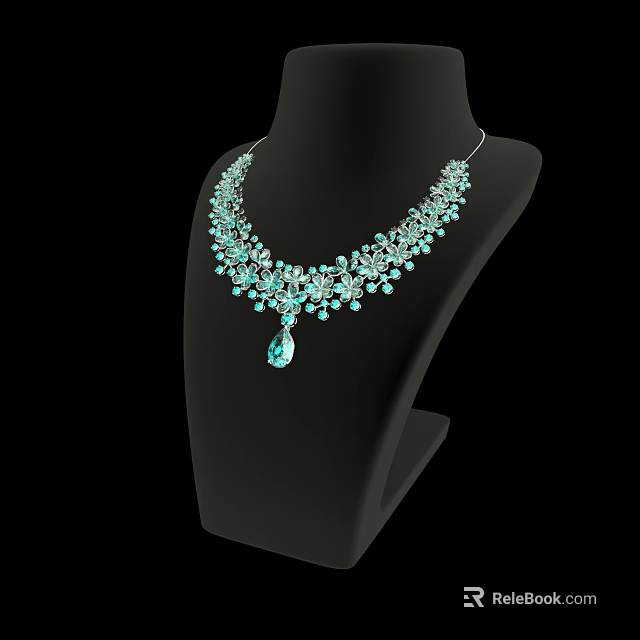 Elegant Emerald Necklace With Sparkling Gemstones And Teardrop Pendant Design 3d model 