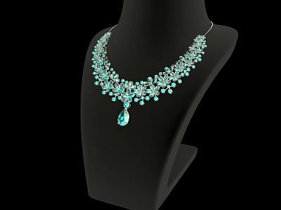 Elegant Emerald Necklace With Sparkling Gemstones And Teardrop Pendant Design 3d model