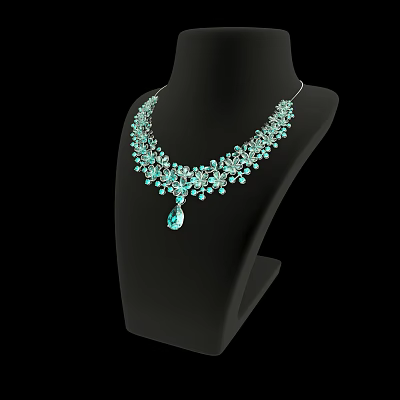 Elegant Emerald Necklace With Sparkling Gemstones And Teardrop Pendant Design 3d model