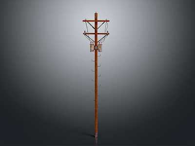 Wooden Utility Pole In Road Infrastructure With Crossarms Wires And Ladder Rungs 3d model