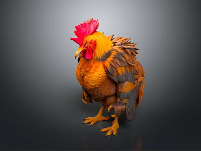 Vibrant Red Comb Rooster Displaying Orange And Brown Feathers In Standing Pose 3d model