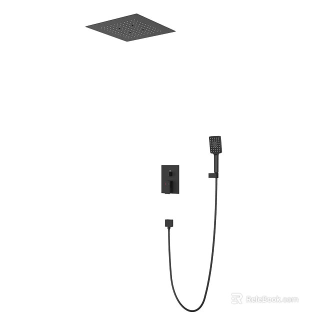 Sleek Modern Shower Fixture Design With Handheld Sprayer Control Panel And Metal Hose 3d model 