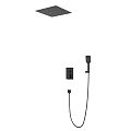 Sleek Modern Shower Fixture Design With Handheld Sprayer Control Panel And Metal Hose