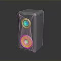 Modern Sleek Black Desktop Computer Speakers with Dual Drivers Pink Yellow Accents