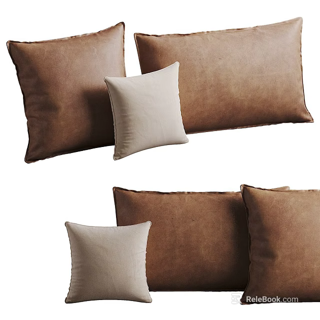 Brown And Beige Decorative Pillows Set For Sofa With Soft Textured Fabric 3d model 