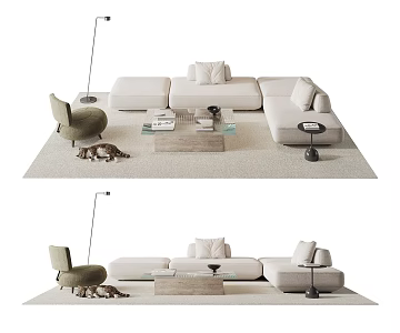 Sofa Coffee Table Combination Leisure Chair Floor Lamp Carpet Side Table Coffee Table Jewelry Ornaments 3d model