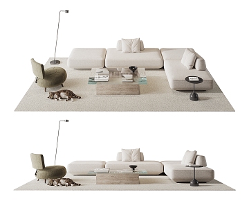 Sofa Coffee Table Combination Leisure Chair Floor Lamp Carpet Side Table Coffee Table Jewelry Ornaments 3d model