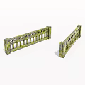Two Mossy Stone Railings With Vertical Balusters And Decorative Holes