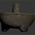 Traditional Stone Mortar and Pestle with Three Legged Base for Household Use