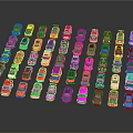Colorful Toy Cars Collection in Various Bright Hues on Black Background