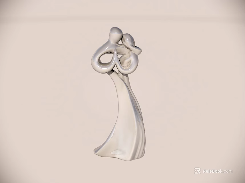 Modern Abstract White Sculpture of Embracing Figures as Decorative Artwork 3d model 