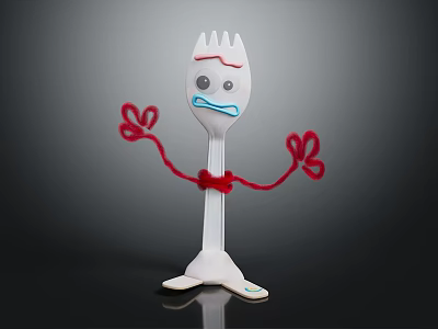 Furniture Decorative Fork Figurine With Red Yarn Arms Face And Tie 3d model