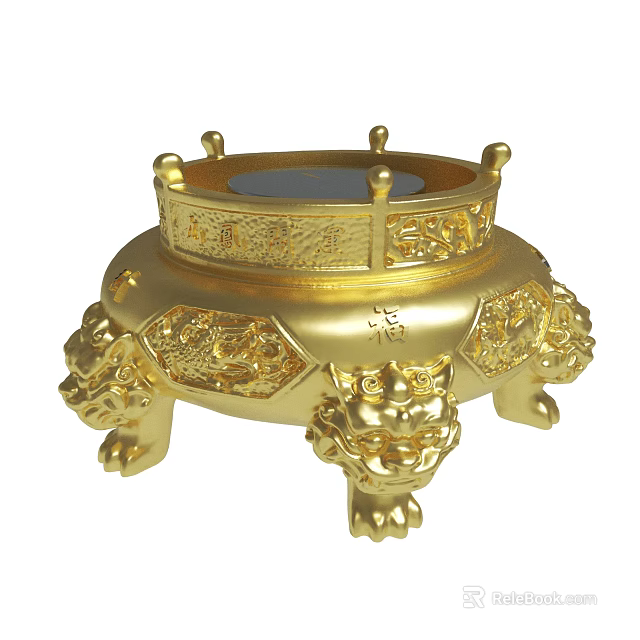Golden Decorative Container With Carved Lion Feet And Intricate Ornate Design 3d model 