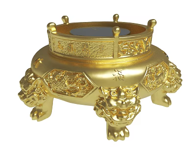 Golden Decorative Container With Carved Lion Feet And Intricate Ornate Design 3d model