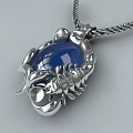 Silver Jewelry Pendant With Blue Gemstone Intricate Claw Setting And Twisted Metal Chain