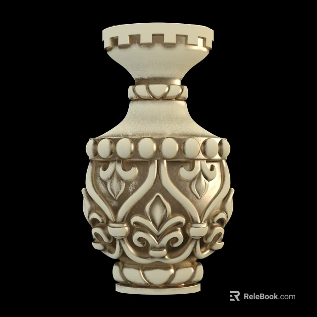 Elegant Ivory Colored Decorative Household Column With Intricate Carved Leaf And Circular Patterns 3d model 