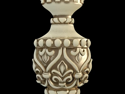 Elegant Ivory Colored Decorative Household Column With Intricate Carved Leaf And Circular Patterns 3d model