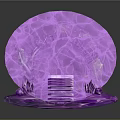 Magical Cartoon Scene With Purple Circular Arch Glass Stairs And Decorative Structures
