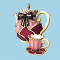 Pink Tea Set With Teapot Teacup Saucer Gold Accents Black Bow And Lace Trim