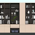 Modern Bookcase With Glass Doors Books Decorative Items Green Plant And Storage Boxes