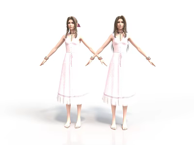 Two Women In White Dresses Holding Hands Against White Background 3d model