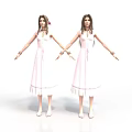 Two Women In White Dresses Holding Hands Against White Background