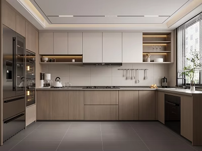 Modern Kitchen Interior Design With Cabinets Stainless Steel Refrigerator Countertop And Window 3d model