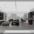 Modern Living and Dining Room Interior With Sofa Coffee Table Dining Table And Large Windows