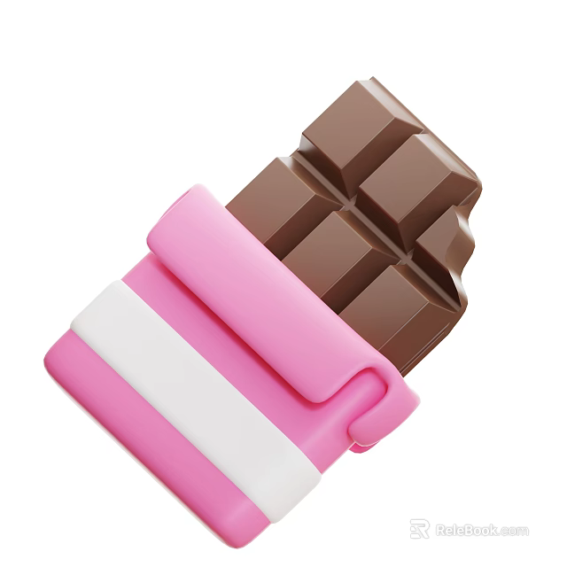 Delicious Chocolate Bar with Pink and White Wrapper Grid Patterned Pieces 3d model 