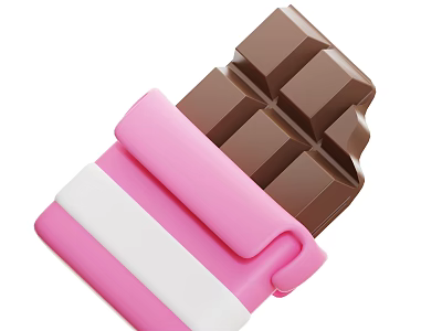 Delicious Chocolate Bar with Pink and White Wrapper Grid Patterned Pieces 3d model