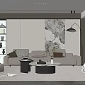 Modern Living Room Interior With Beige Sofa Round Coffee Table Floor Lamp And Decorative Painting