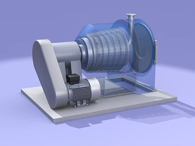 Industrial Equipment Featuring Motor Transparent Casing Rotating Components On Concrete Base 3d model