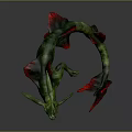 Game Movie Mythical Creature Character with Green Body Red Fins and Long Tail Design