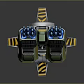 Sci Fi Mechanical Device With Green Yellow Exterior Blue Lights And Circular Base